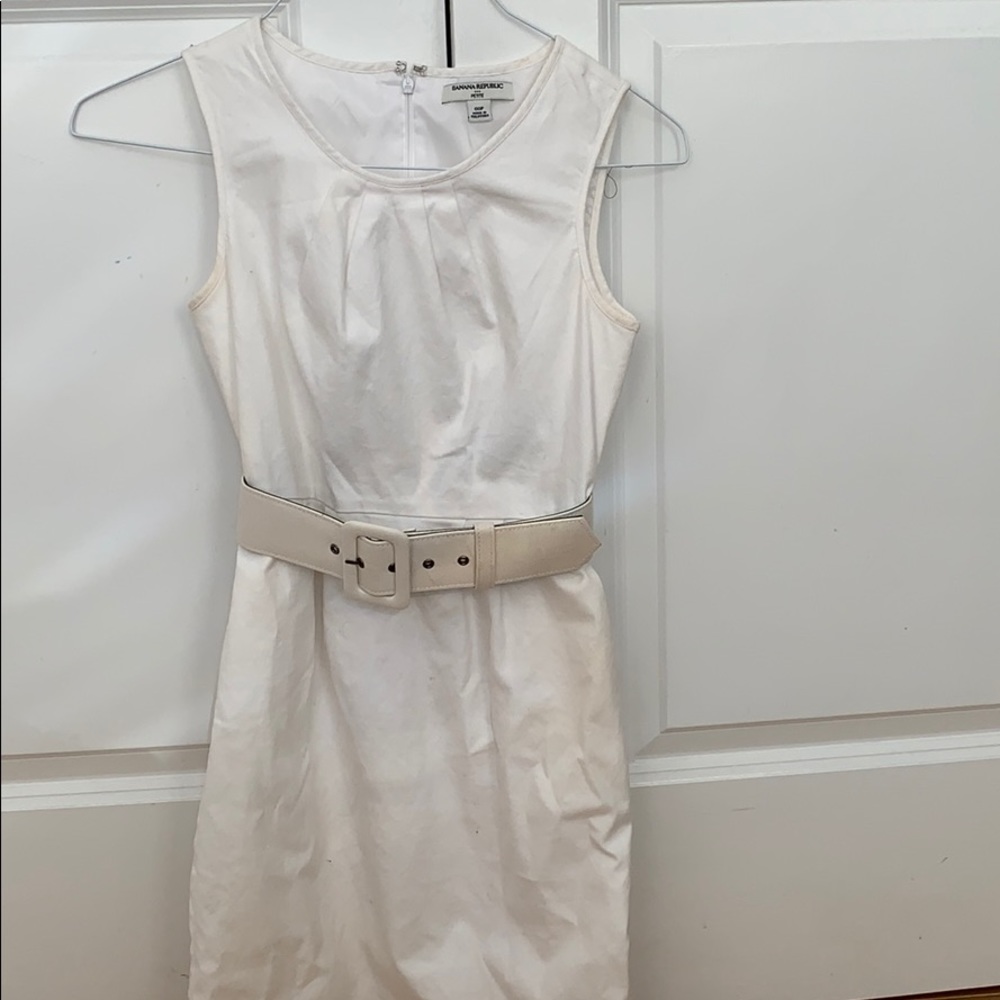 White sheath dress with belt